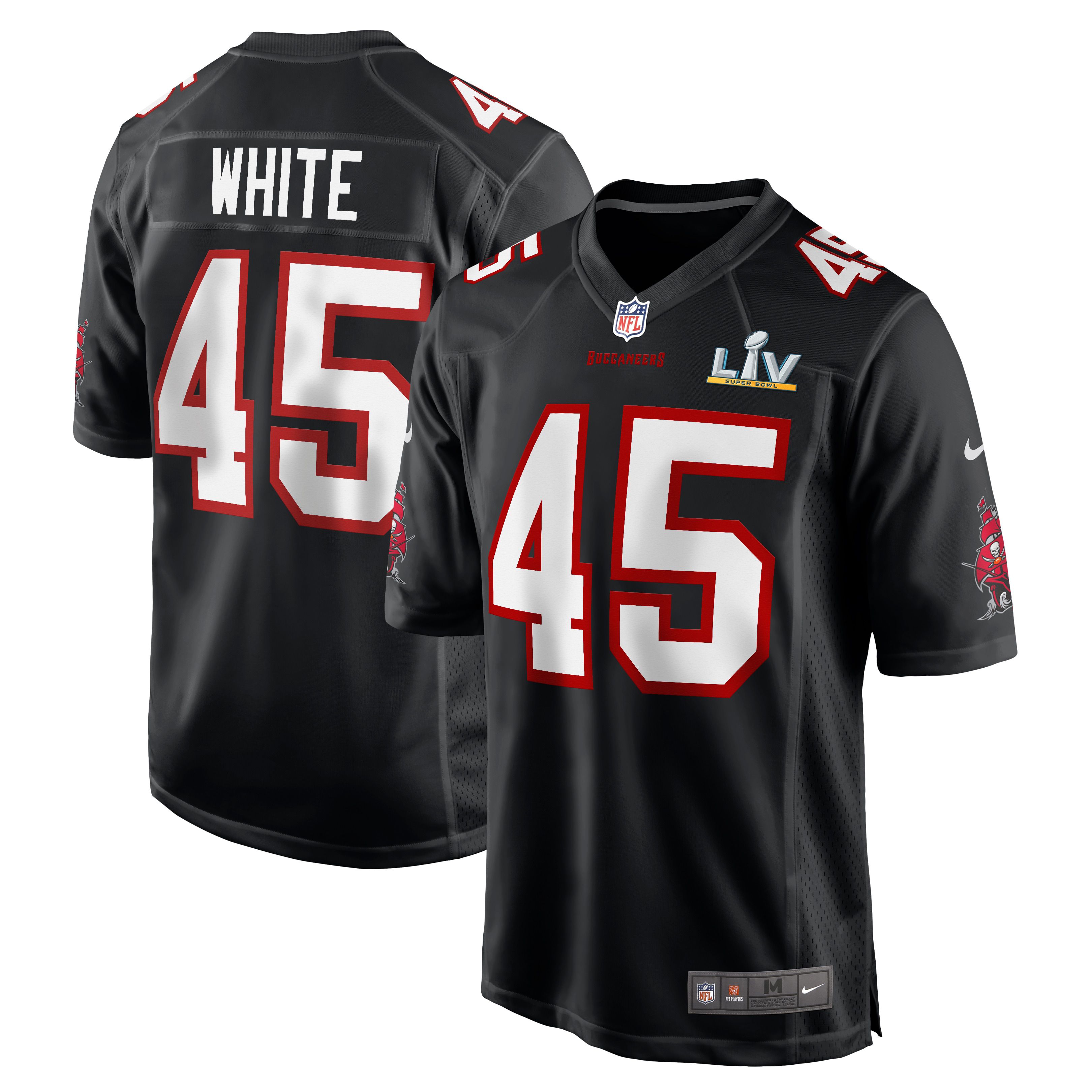 Men Tampa Bay Buccaneers 45 Devin White Nike Black Super Bowl LV Game NFL Jersey